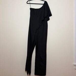 VENUS LBD Cocktail One Shoulder Flowy Black Jumpsuit Romper